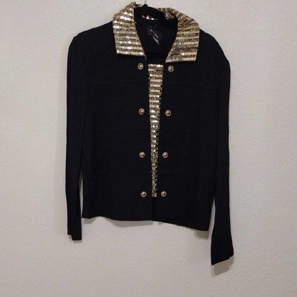 Gold and Black Blazer with Striped Collar